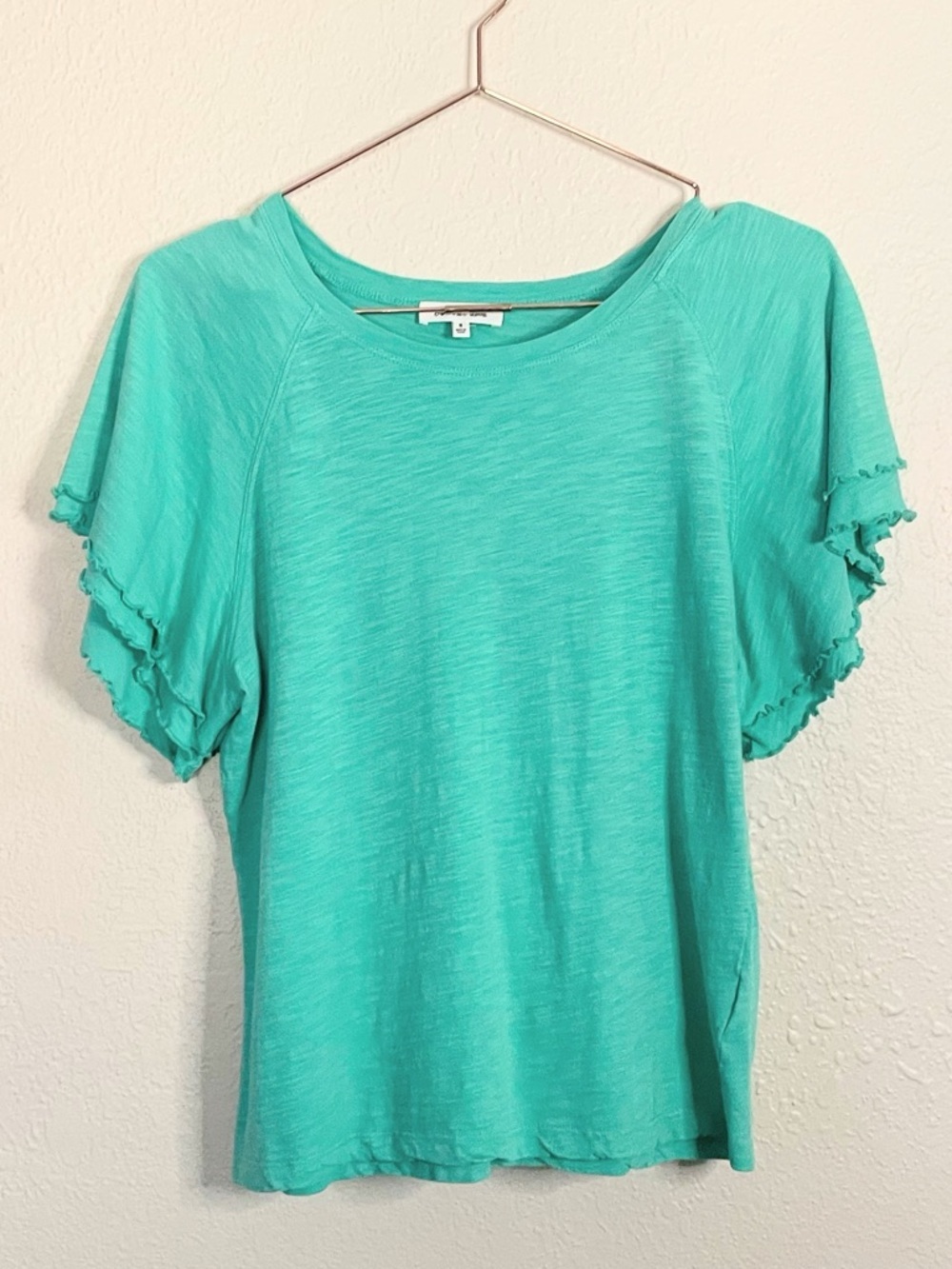 Another Love Teal Ruffle Sleeve Soft Casual Tee Small